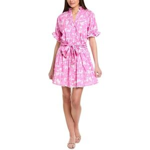 Kourt Women Preppy Mini Dress XL Pink White Floral Spring Easter Lined Cotton